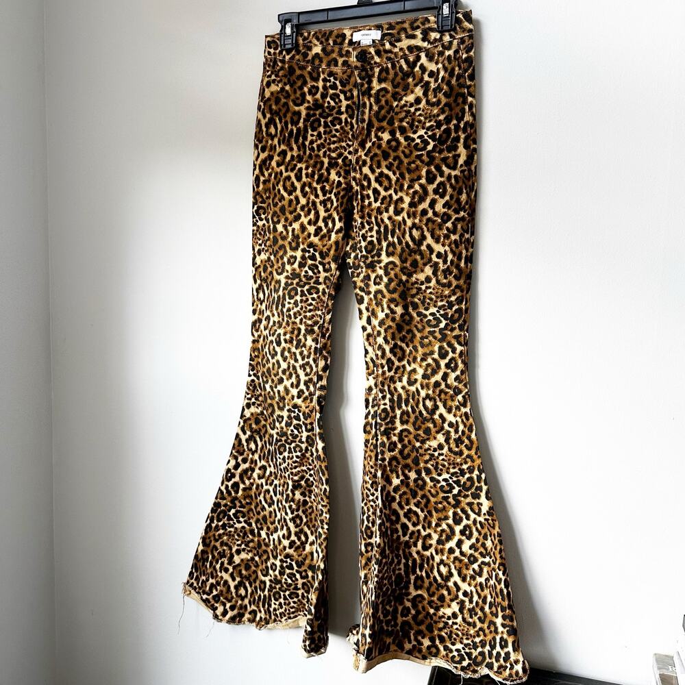 Forever 21 Leopard Print Flare Jeans 27 Bell Bottom Y2K Boho Animal Print